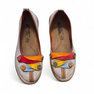 Volks Walkers Beige Leather 41 Multi-Color Button Loafers Artisan Boho Dopamine